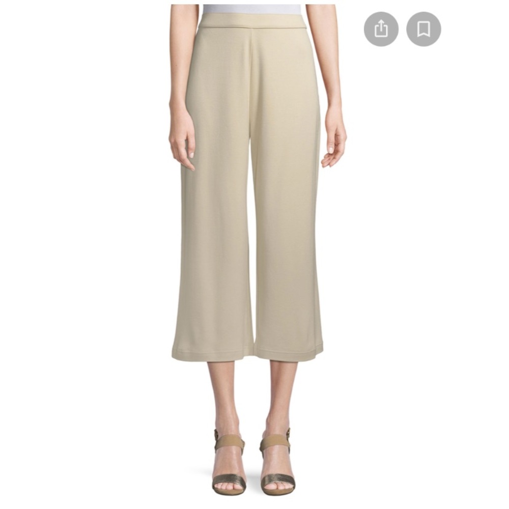 NWT Joan Vass Cropped Cotton Interlock Wide-Leg